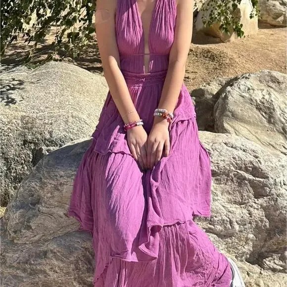 Free People Tiered XS Purple Endless Summer Maxi Dress - Picture 7 of 7